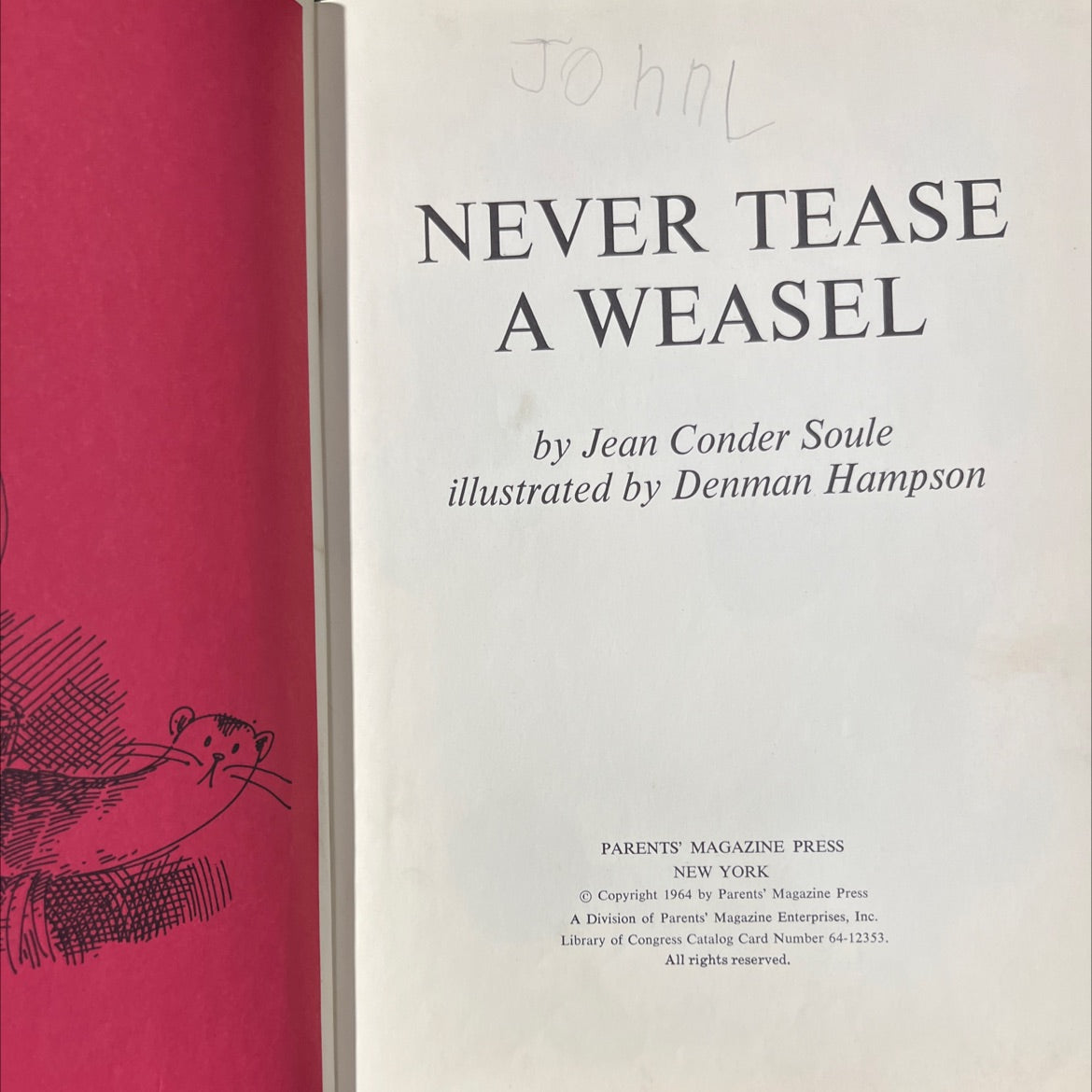 never tease a weasel book, by jean conder soule, 1964 Hardcover image 2