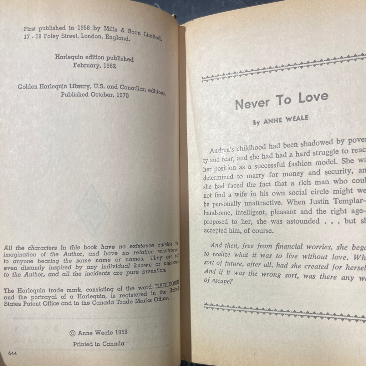 never to love book, by anne weale, 1970 Hardcover image 3