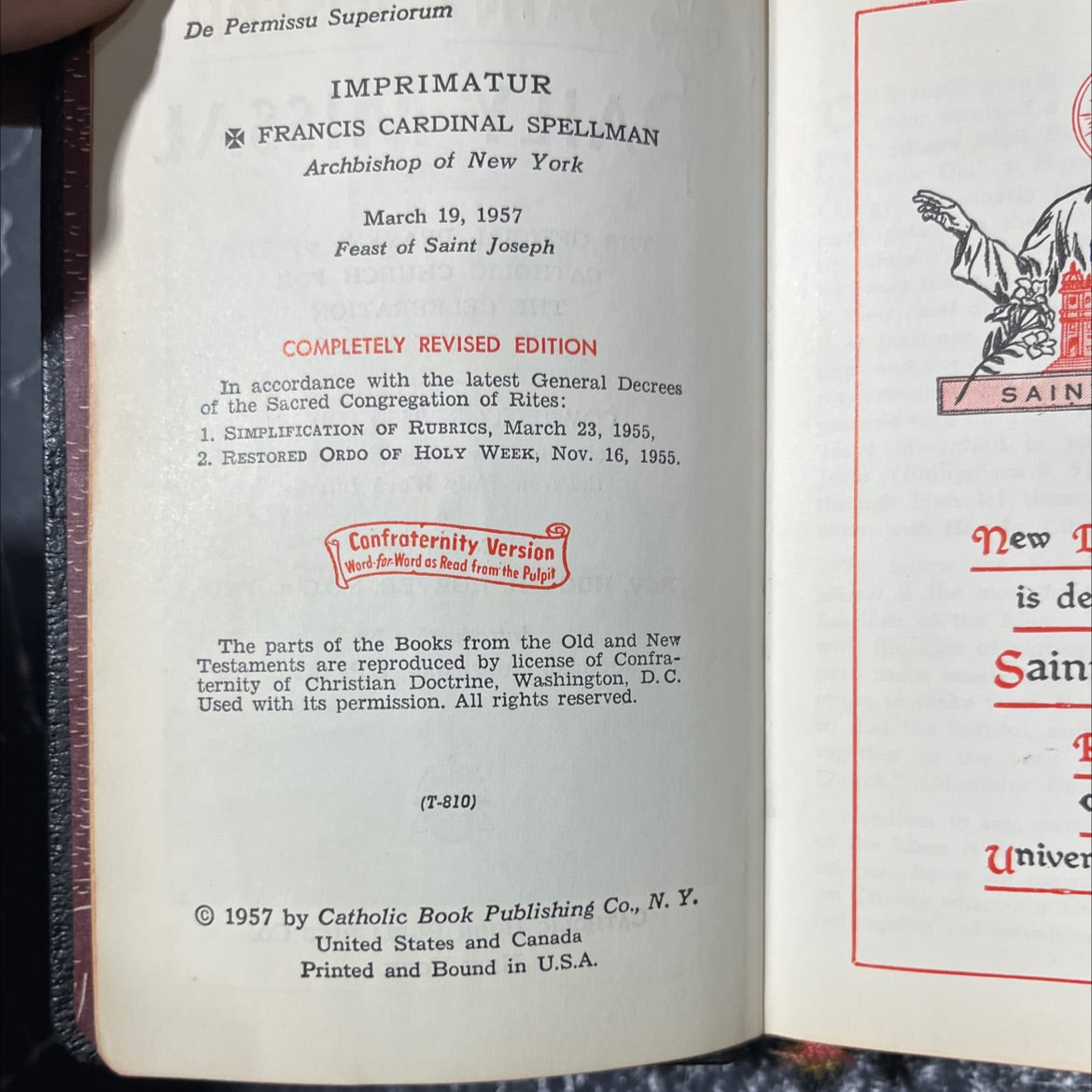 new daily missal book, by unknown, 1957 Leather image 3