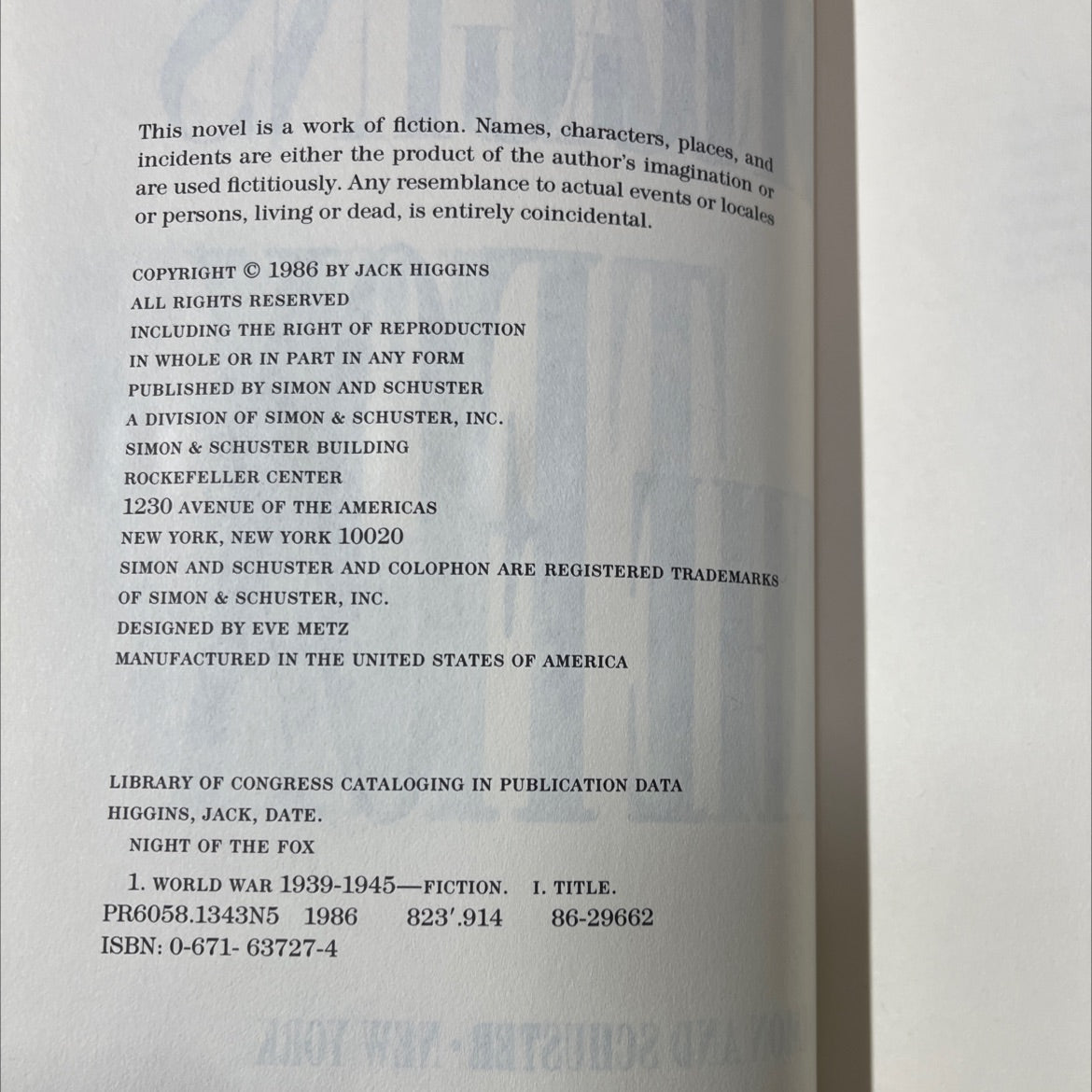 night of the fox book, by jack higgins, 1986 Hardcover image 3