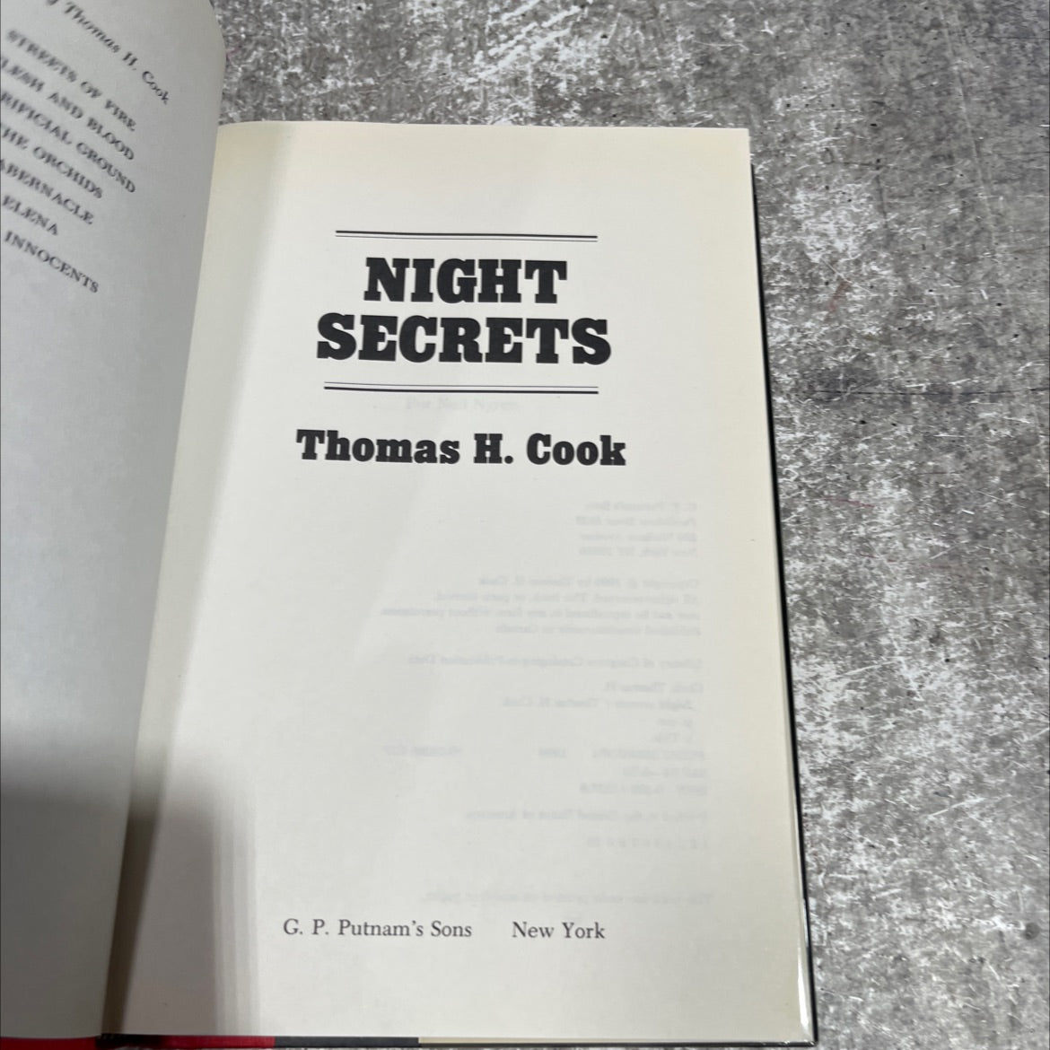 night secrets book, by Thomas H. Cook, 2000 Hardcover image 2