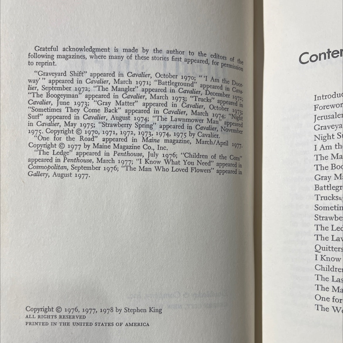 night shift book, by Stephen King, 1978 Hardcover image 3