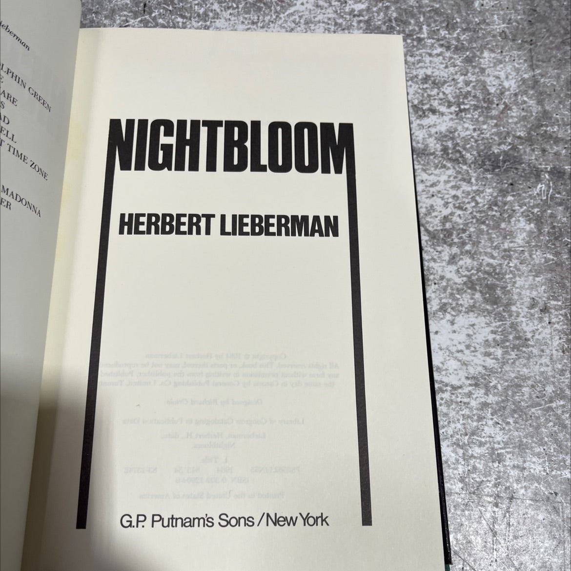 nightbloom book, by herbert lieberman, 1984 Hardcover image 2