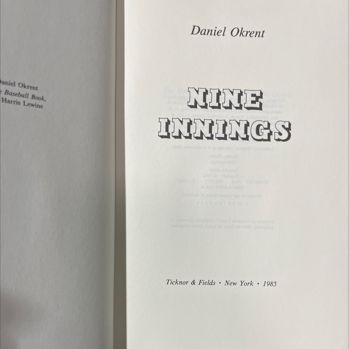 nine innings book, by daniel okrent, 1985 Hardcover image 2