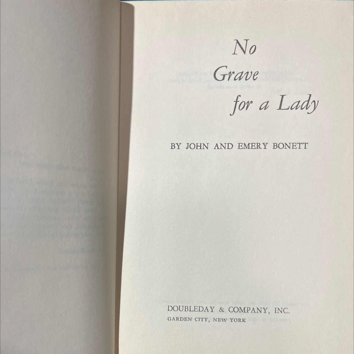 no grave for a lady book, by john and emery bonett, 1959 Hardcover image 2