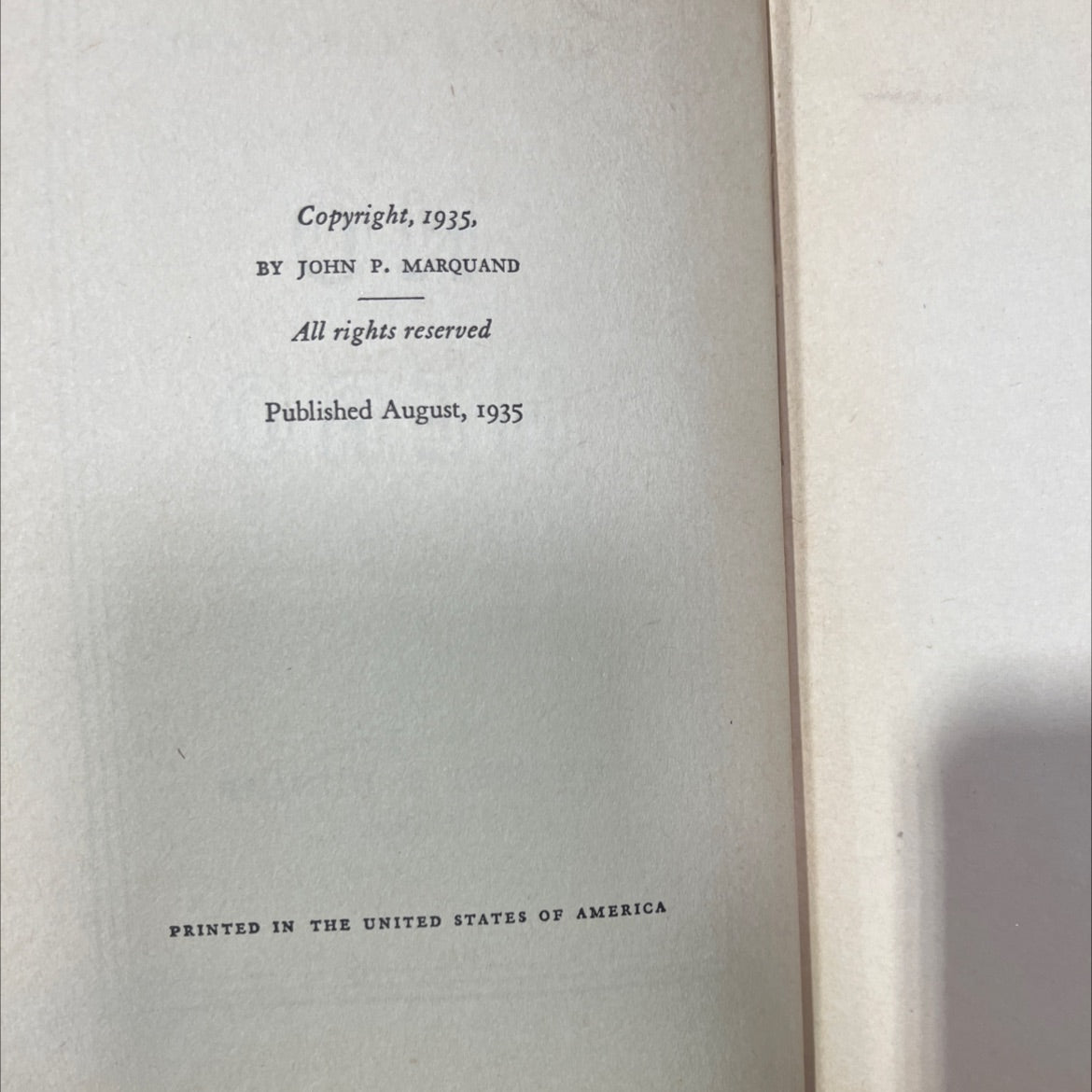 no hero book, by john p. marquand, 1935 Hardcover image 3