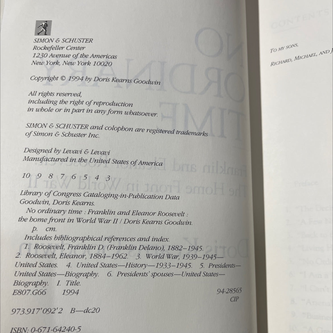 SIGNED no ordinary time: franklin and eleanor roosevelt: the home front in world war ii book, by doris kearns goodwin, image 3