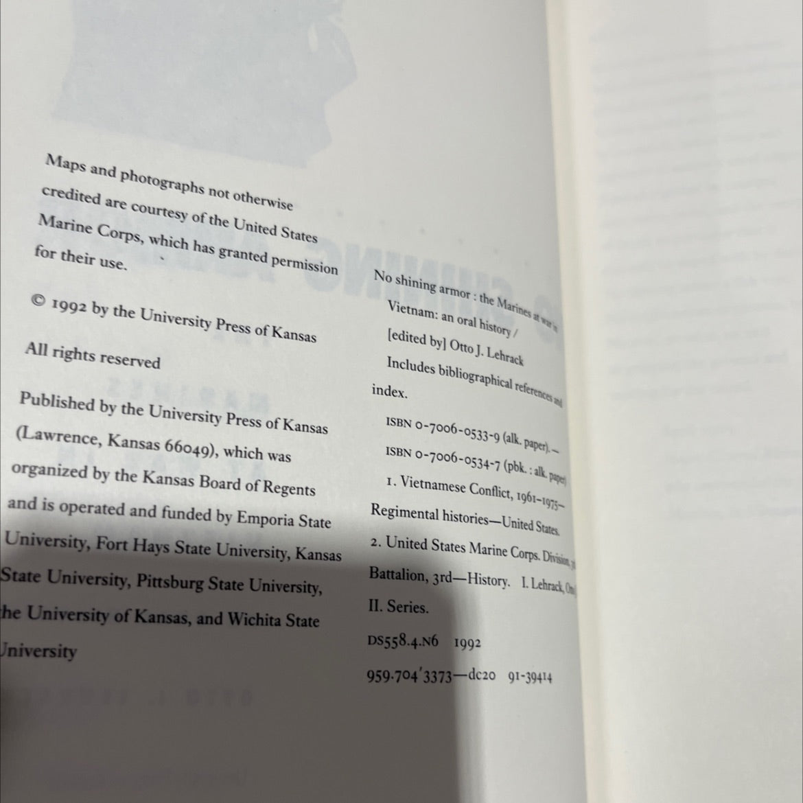 no shining armor: the marines at war in vietnam an oral history book, by otto j. lehrack, 1992 Hardcover image 3