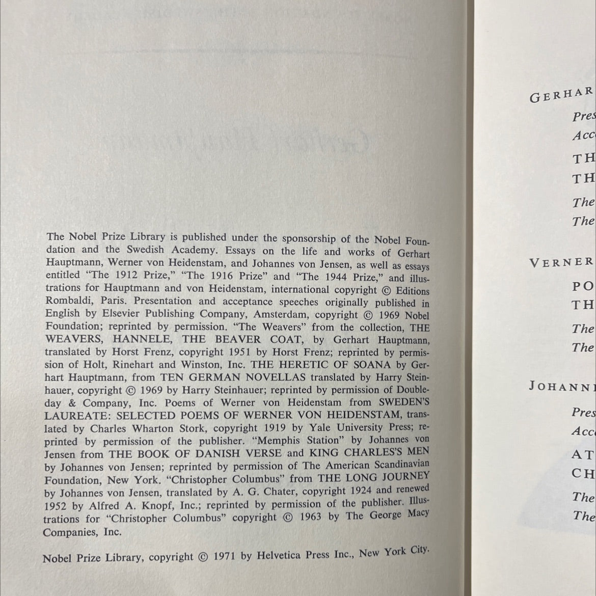 nobel prize library book, by gerhart hauptmann, verner von heidenstam, johannes v. jensen, 1971 Hardcover image 3
