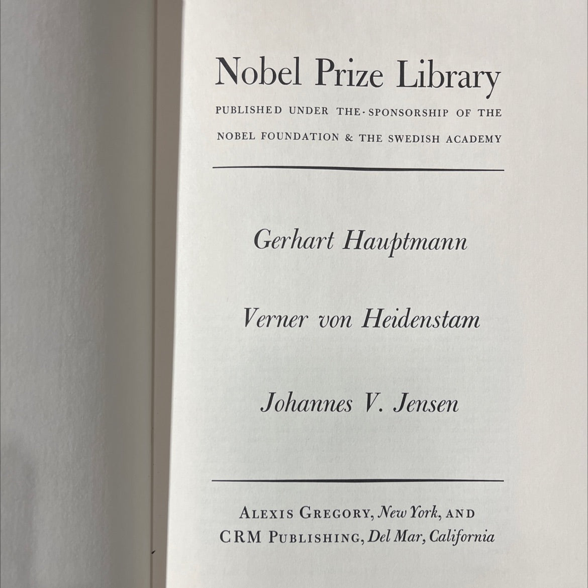 nobel prize library book, by gerhart hauptmann, verner von heidenstam, johannes v. jensen, 1971 Hardcover image 2