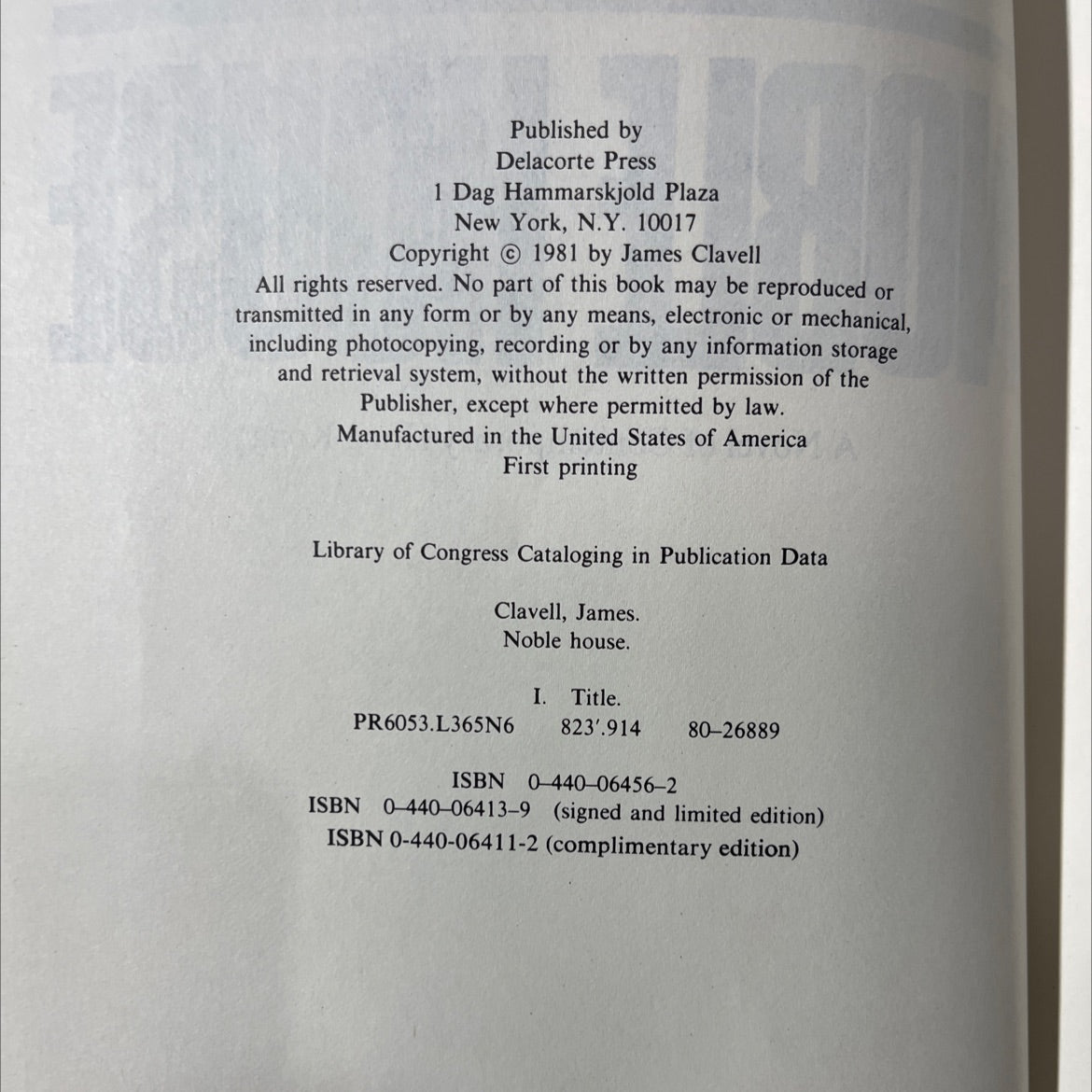 noble house book, by James Clavell, 1981 Hardcover image 3