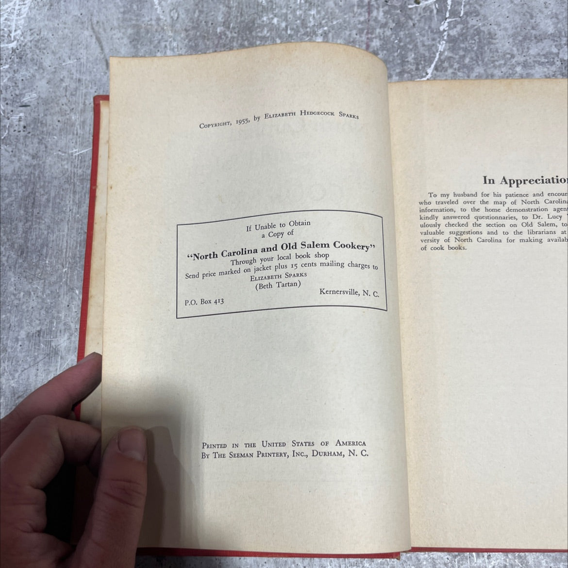 north carolina and old salem cookery book, by elizabeth hedgecock sparks, 1955 Hardcover image 3