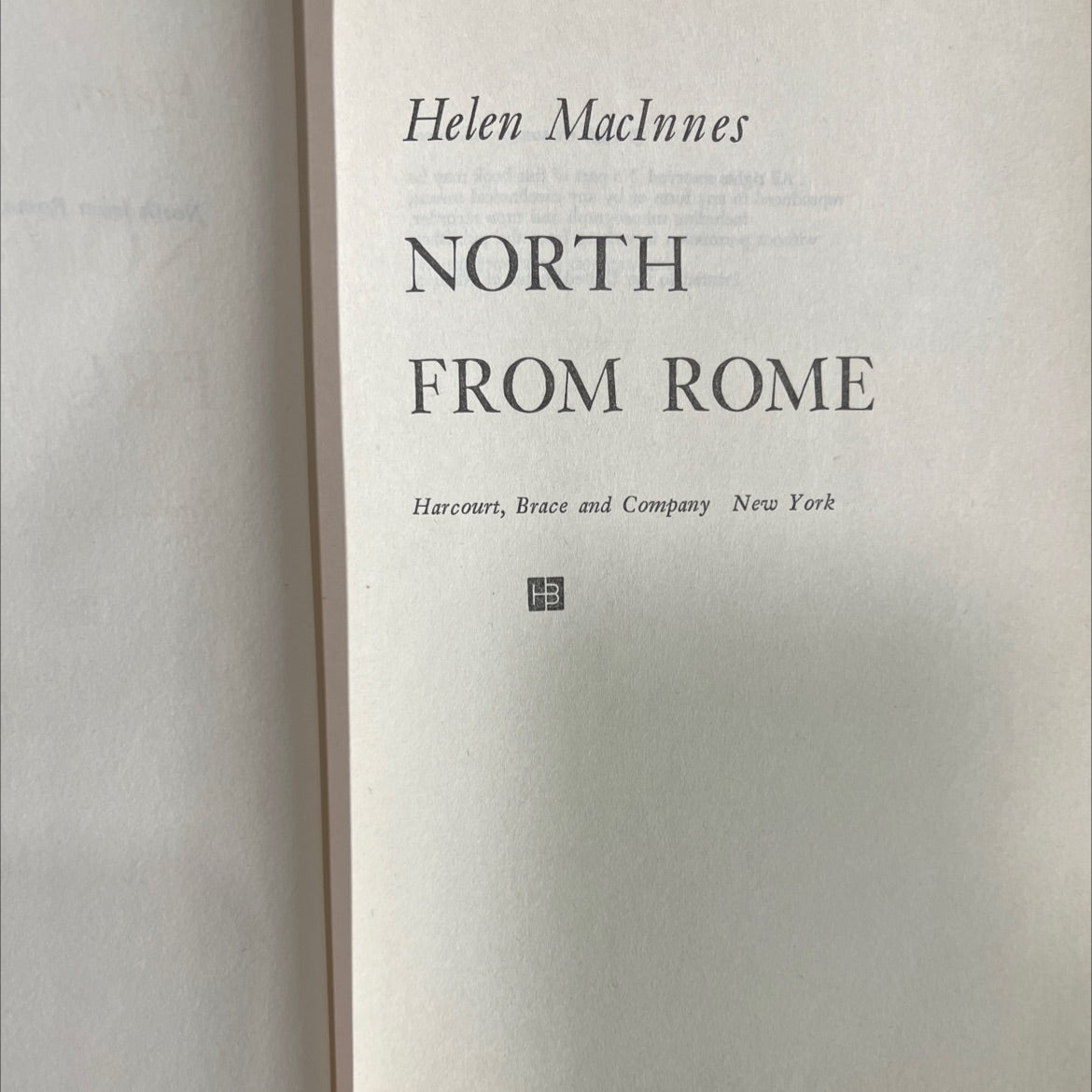 north from rome book, by helen macinnes, 1958 Hardcover image 2