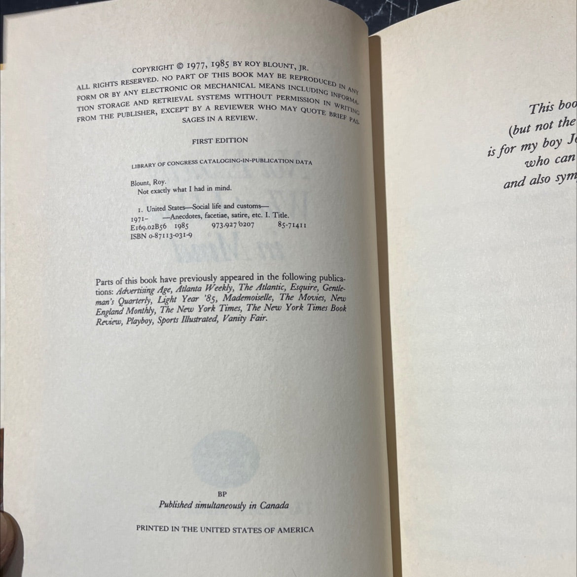 not exactly what i had in mind book, by roy blount, jr., 1985 Hardcover image 3