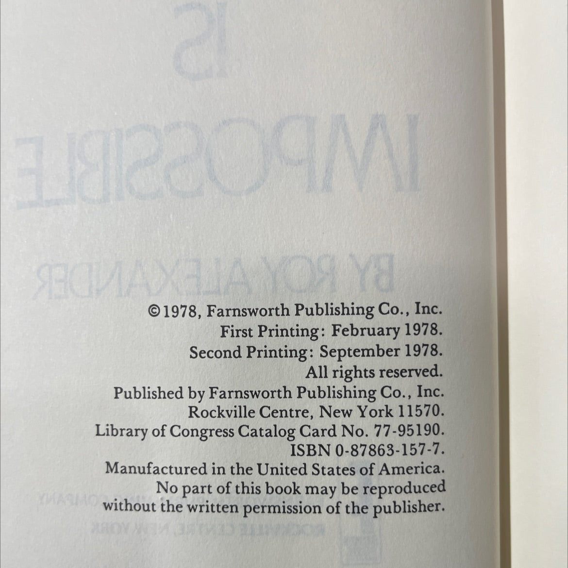 nothing is impossible book, by roy alexander farnsworth, 1978 Hardcover image 3