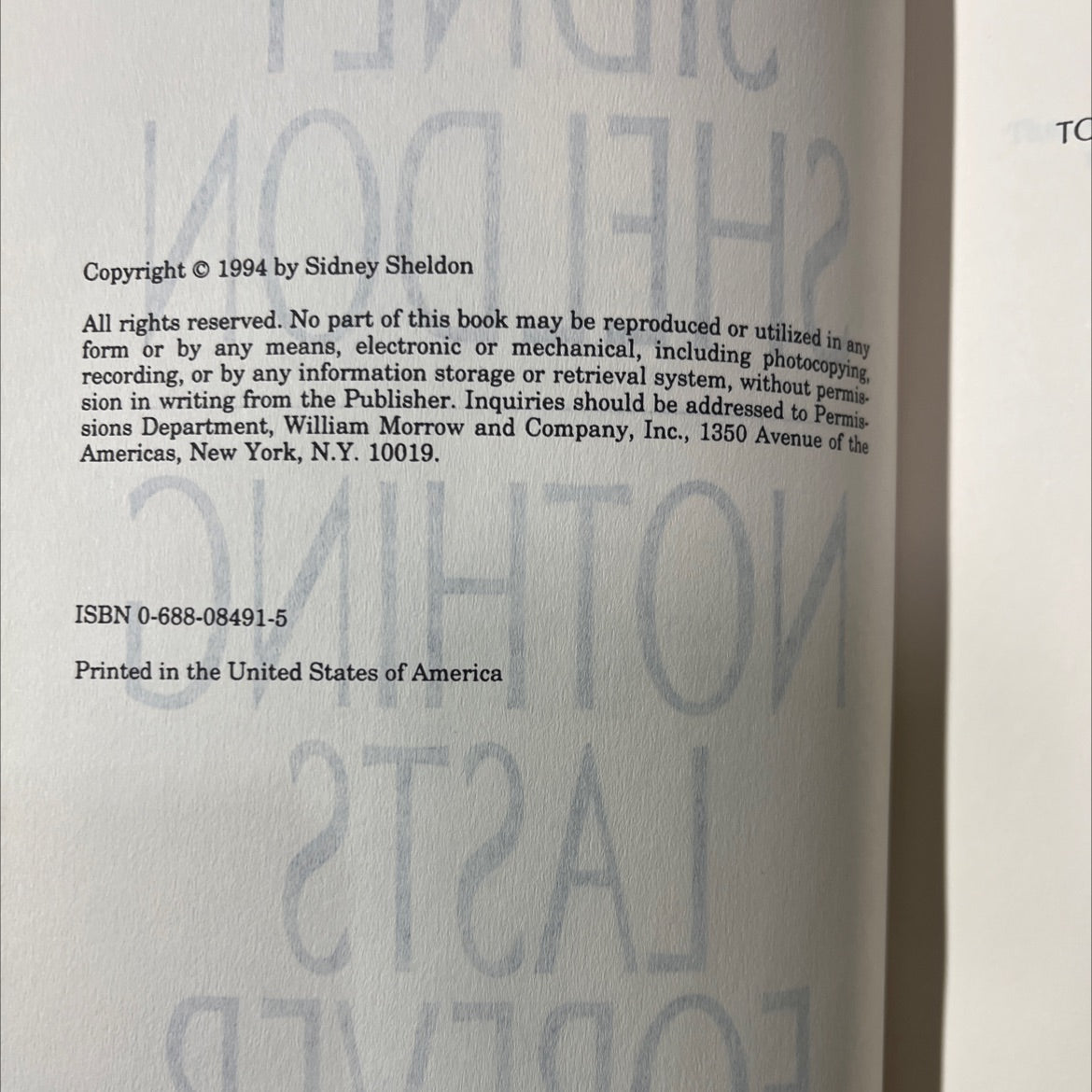 nothing lasts forever book, by sidney sheldon, 1994 Hardcover image 3