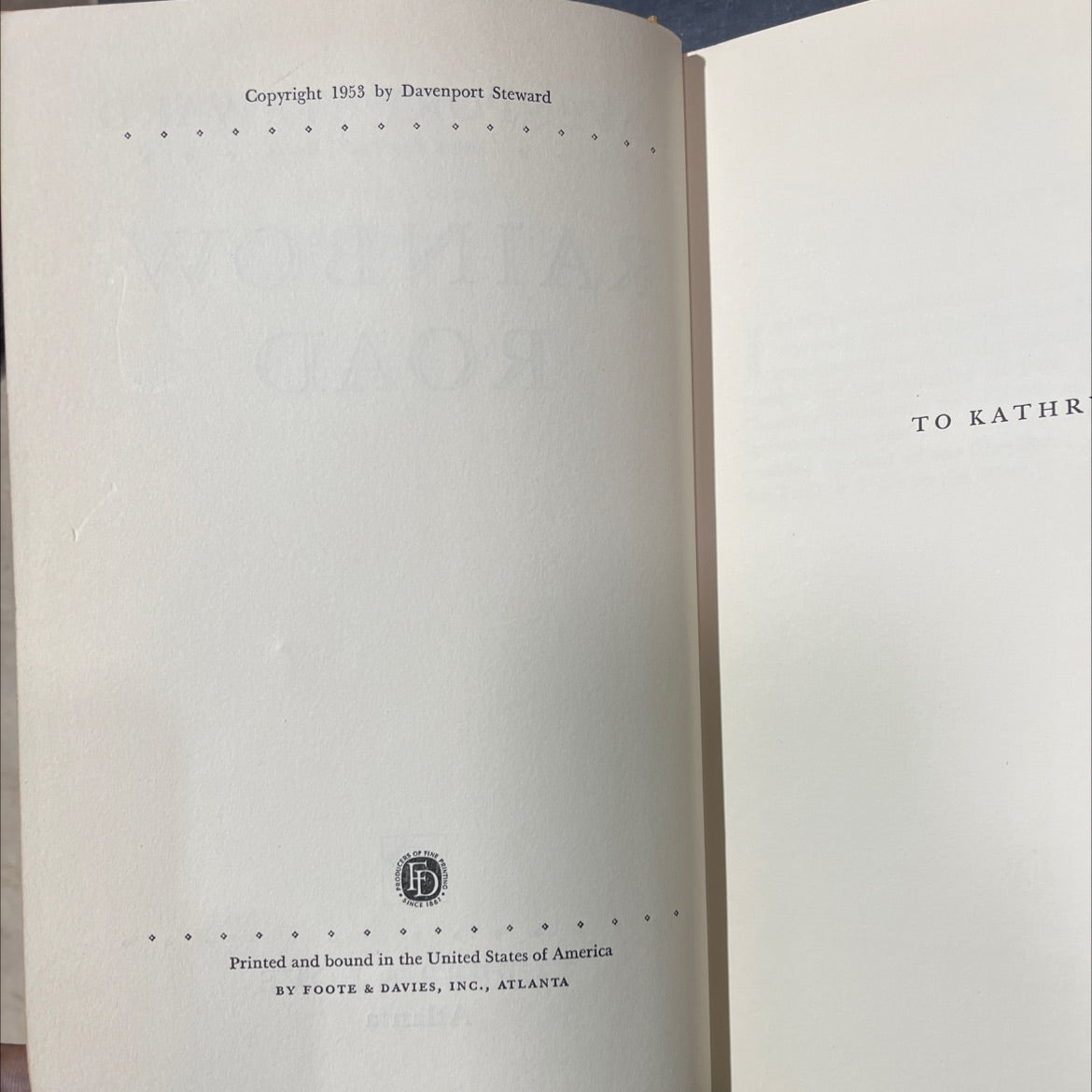 nport steward for fear da glory w road davenport steward rainbow road book, by davenport steward, 1953 Hardcover image 3
