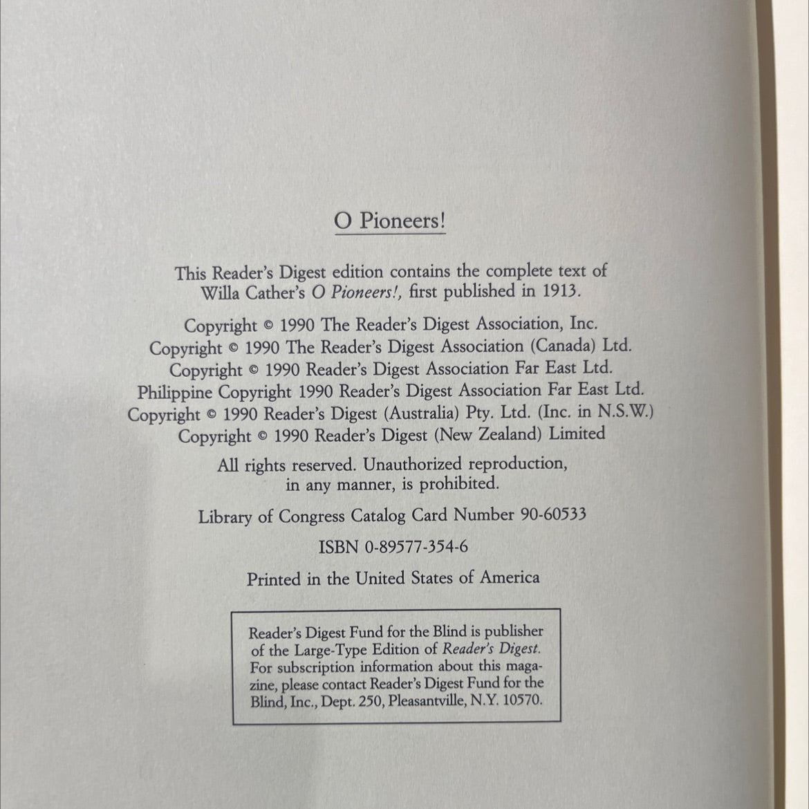 o pioneers! book, by Willa Cather, 1990 Hardcover image 3