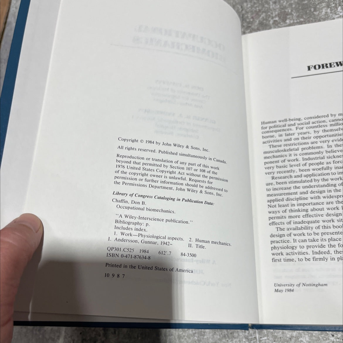 occupational biomechanics book, by don b. chaffin, gunnar b. j. andersson, 1984 Hardcover image 3
