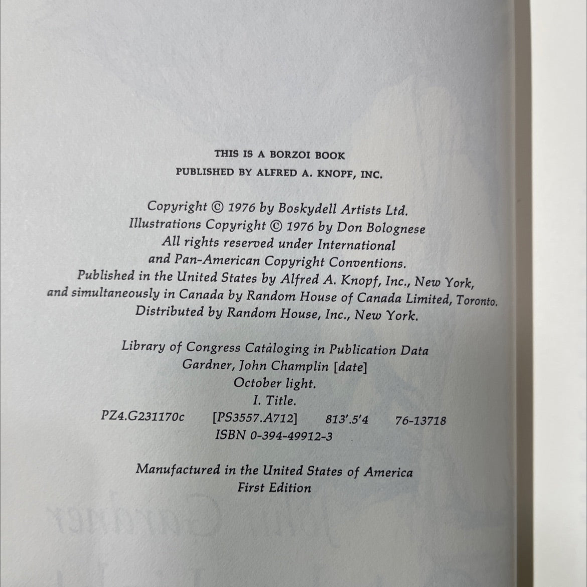 october light book, by john gardner, 1976 Hardcover image 3