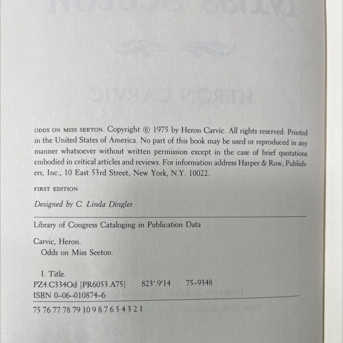odds on miss seeton book, by heron carvic, 1975 Hardcover image 3