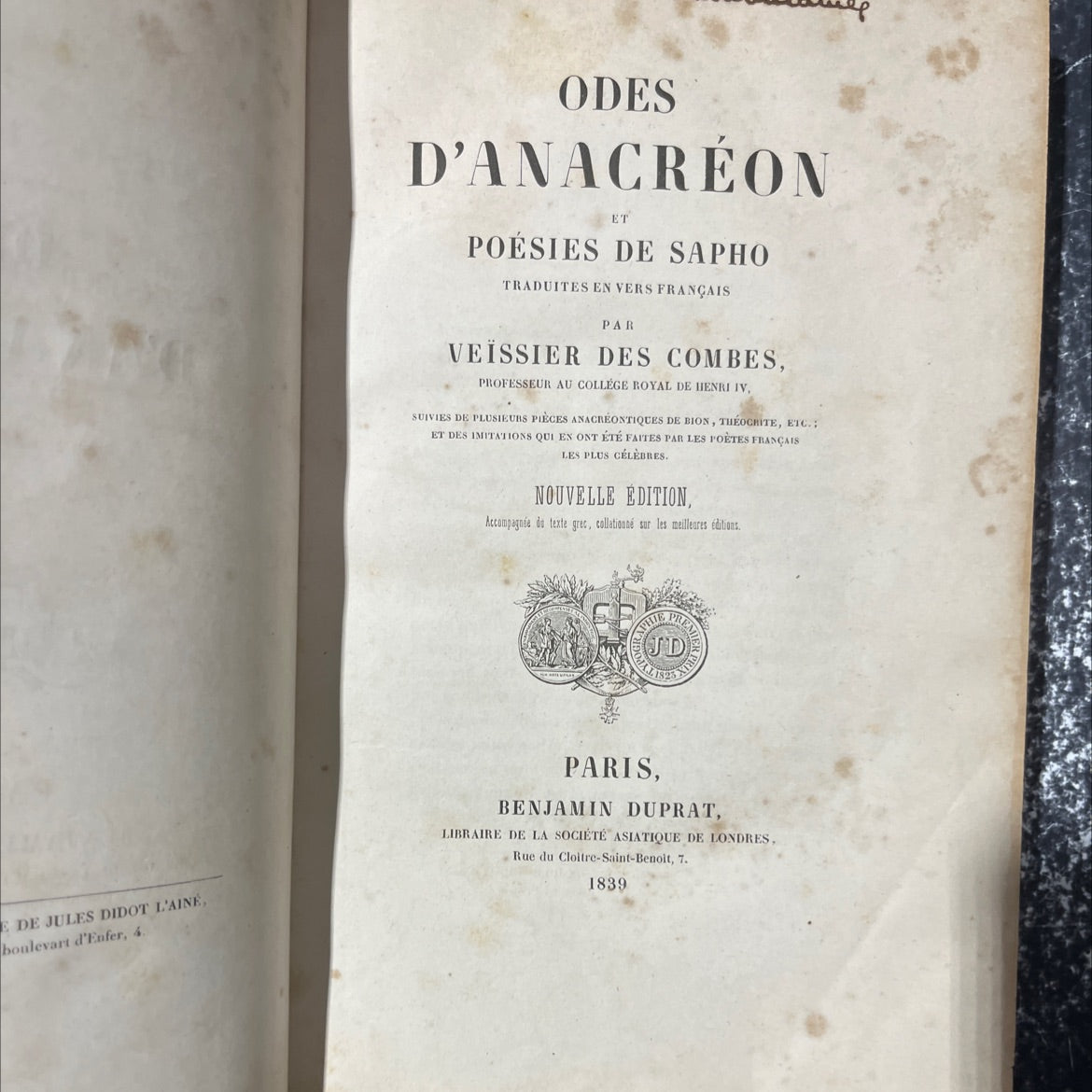 odes of anacreon and poems of sapho translated into french verse by veïssier des combes book, by veïssier des combes, image 2