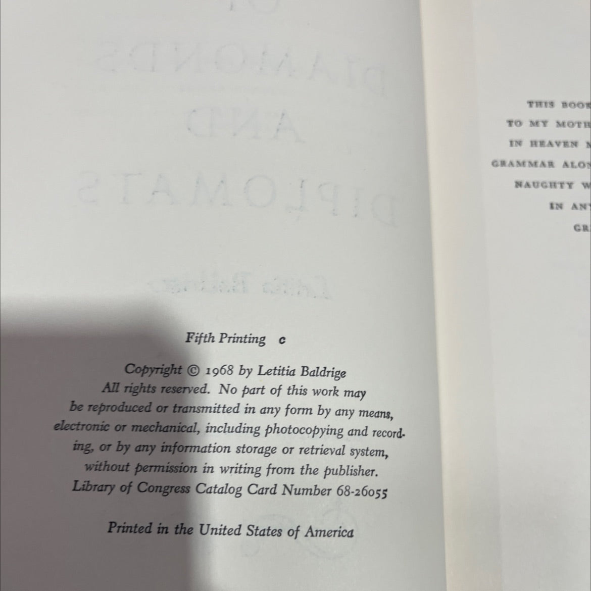 of diamonds and diplomats book, by Letitia Baldrige, 1968 Hardcover image 3