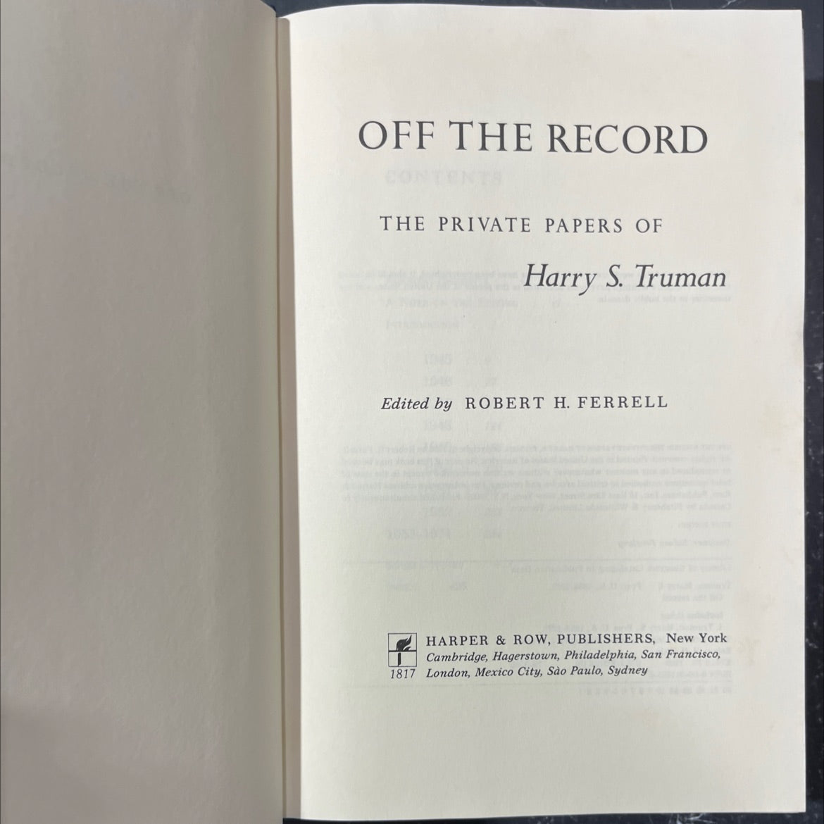 off the record the private papers of harry s. truman book, by Robert H. Ferrell, 1980 Hardcover image 2