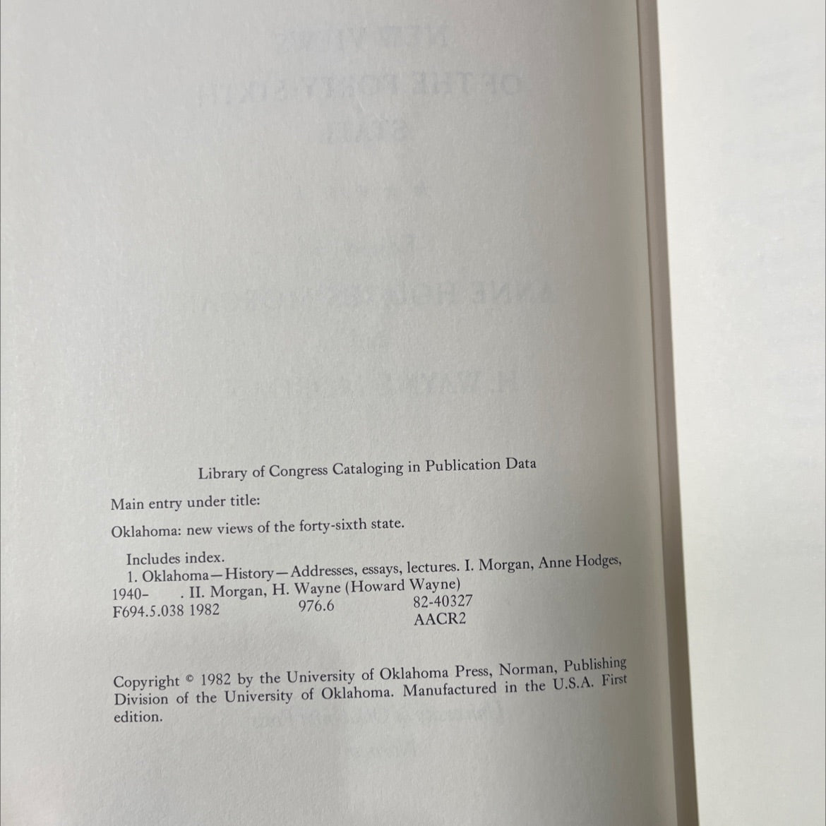 oklahoma new views of the forty-sixth state book, by anne hodges morgan, h. wayne morgan, 1982 Hardcover image 3