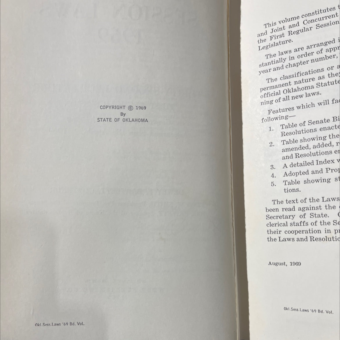 oklahoma session laws 1969 thirty-second legislature first regular session book, by unknown, 1969 Hardcover image 3