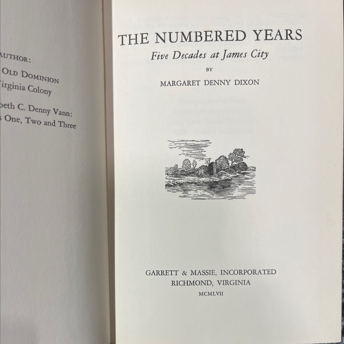 one, two and three the numbered years five decades at james city book, by margaret denny dixon, 1957 Hardcover image 2