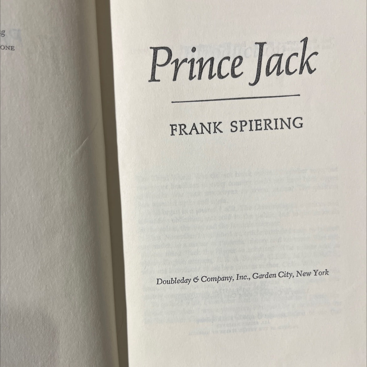 one prince jack book, by frank spiering, 1978 Hardcover image 2