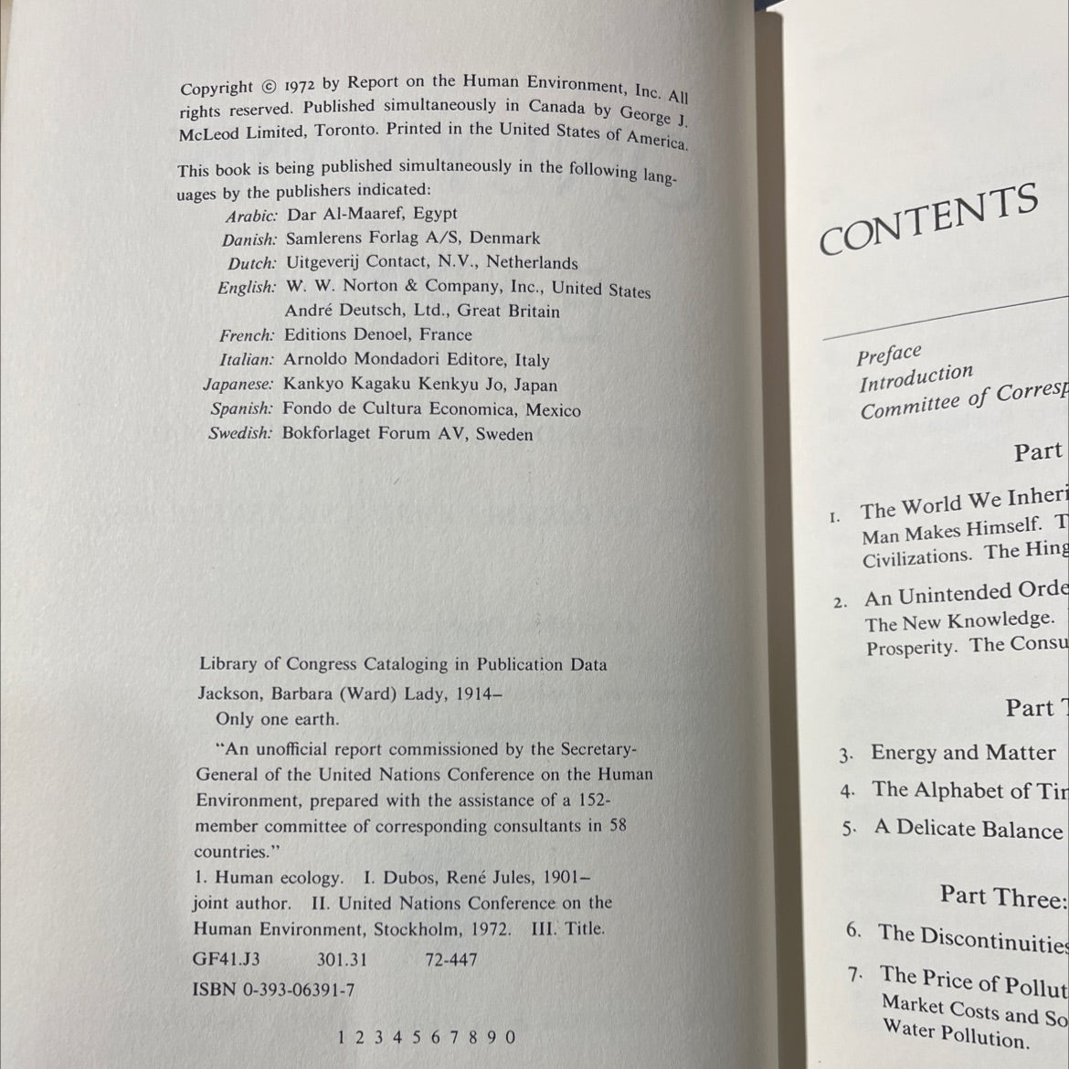 only one earth the care and maintenance of a small planet book, by barbara ward and rené dubos, 1972 Hardcover image 3