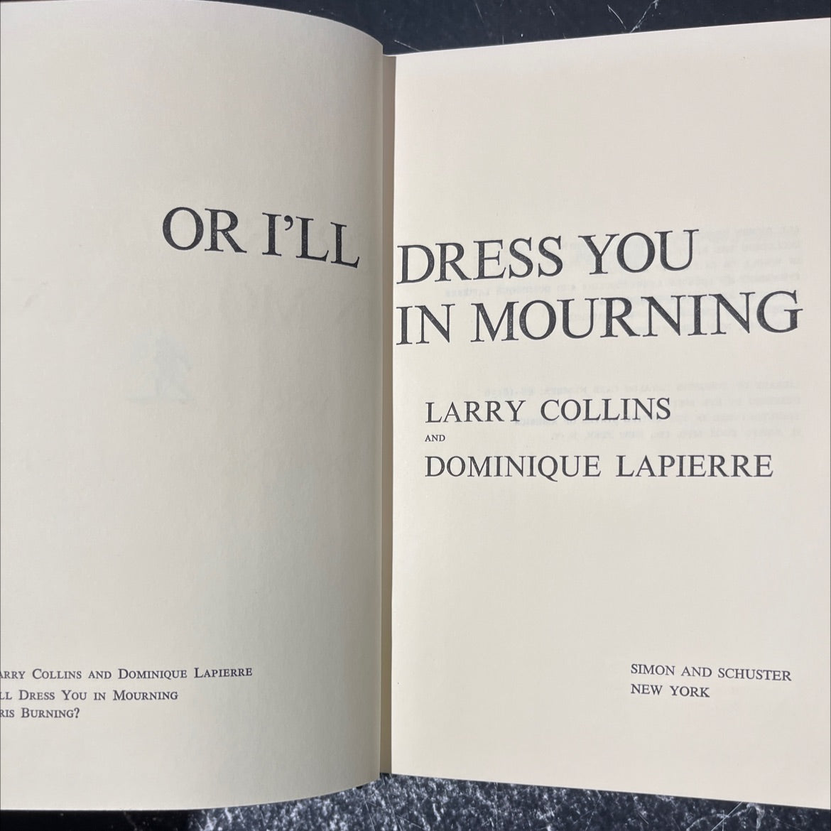 or i'll dress you in mourning book, by larry collins and dominique lapierre, 1968 Hardcover image 2