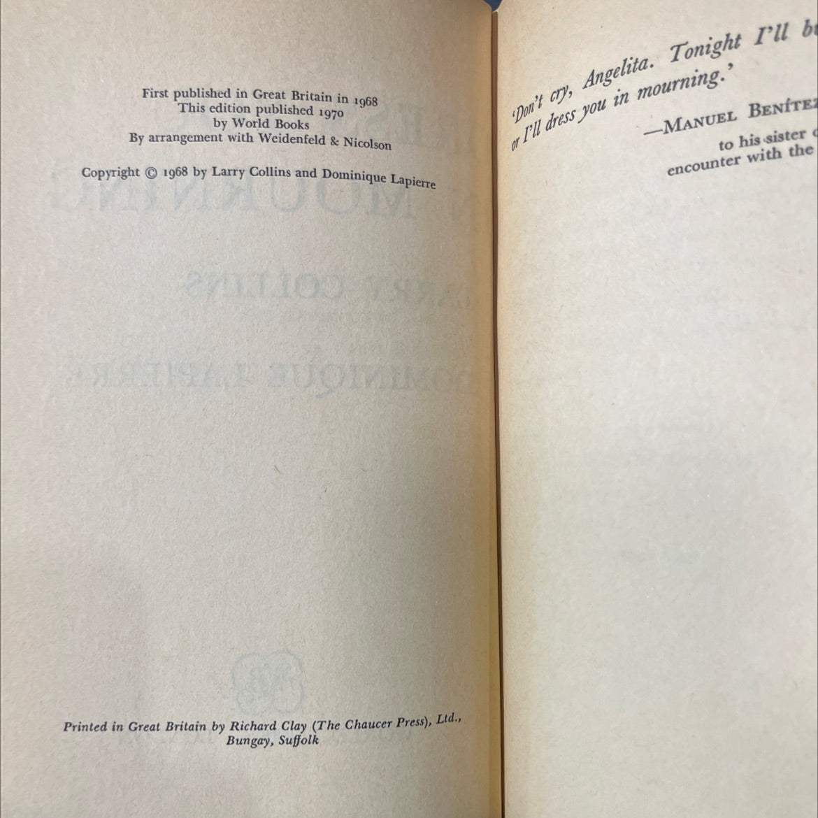 or i'll dress you in mourning book, by larry collins and dominique lapierre, 1970 Hardcover image 3