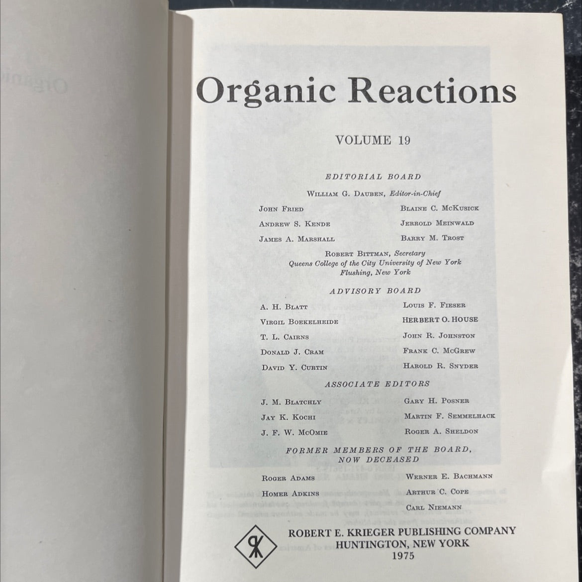 organic reactions volume 19 book, by william g. dauben, 1975 Hardcover image 2
