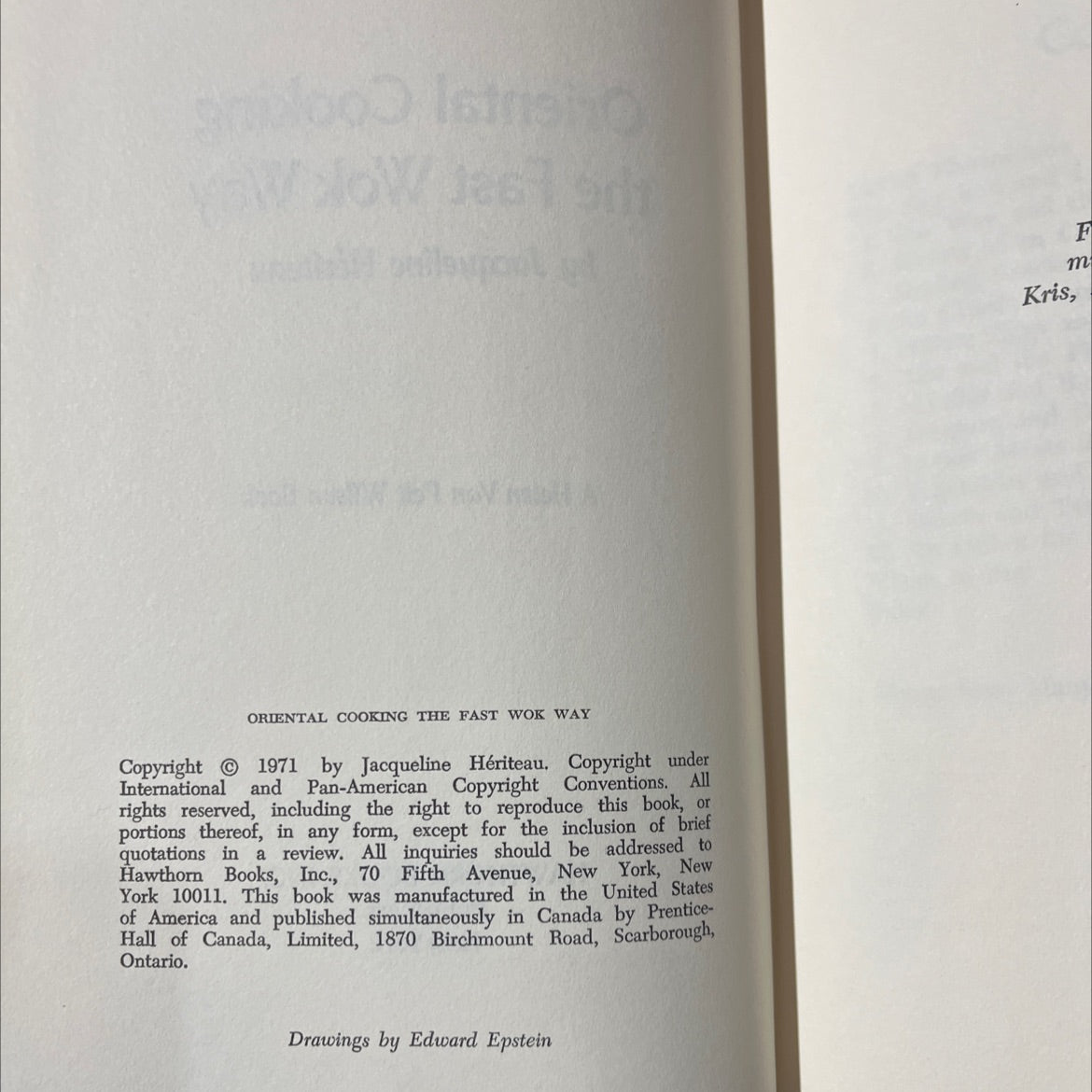 oriental cooking the fast wok way book, by Jacqueline Héríteau, 1971 Hardcover image 3