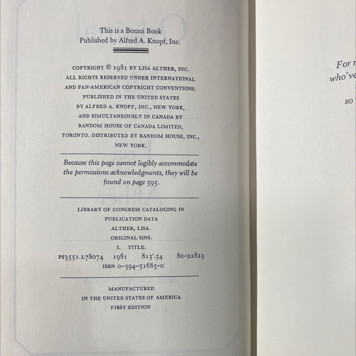 original sins book, by lisa alther, 1981 Hardcover image 3