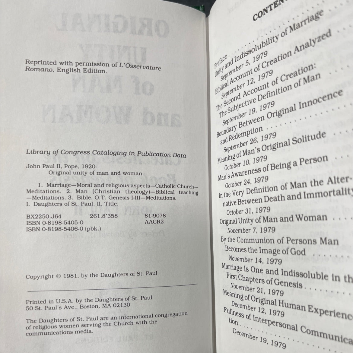 original unity of man and woman book, by John Paul II, 1981 Hardcover image 3