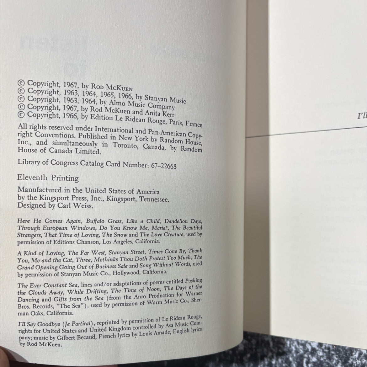 other sorrows to the warmesome cities book, by rod mckuen, 1967 Hardcover image 3