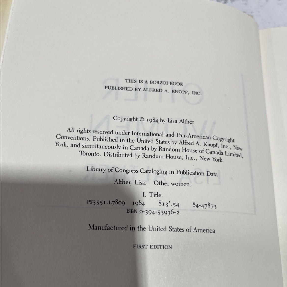 other women book, by Lisa Alther, 1984 Hardcover image 3