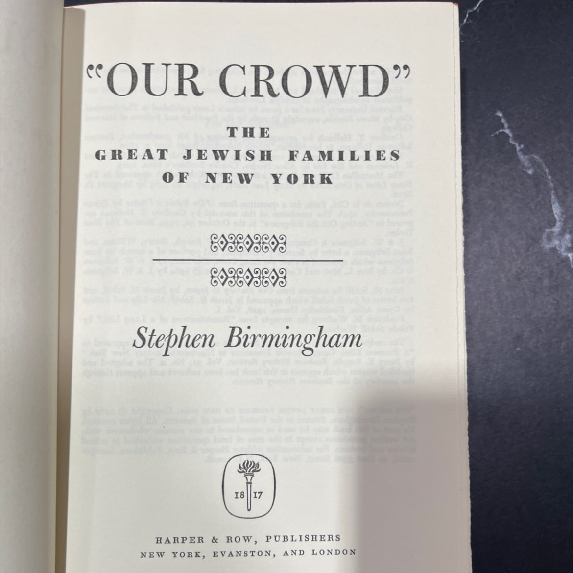 our crowd: the great jewish families of new york book, by Stephen Birmingham, 1967 Hardcover image 2