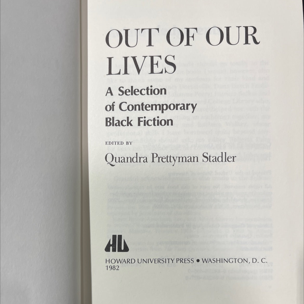 out of our lives a selection of contemporary black fiction book, by quandra prettyman stadler, 1982 Hardcover image 2