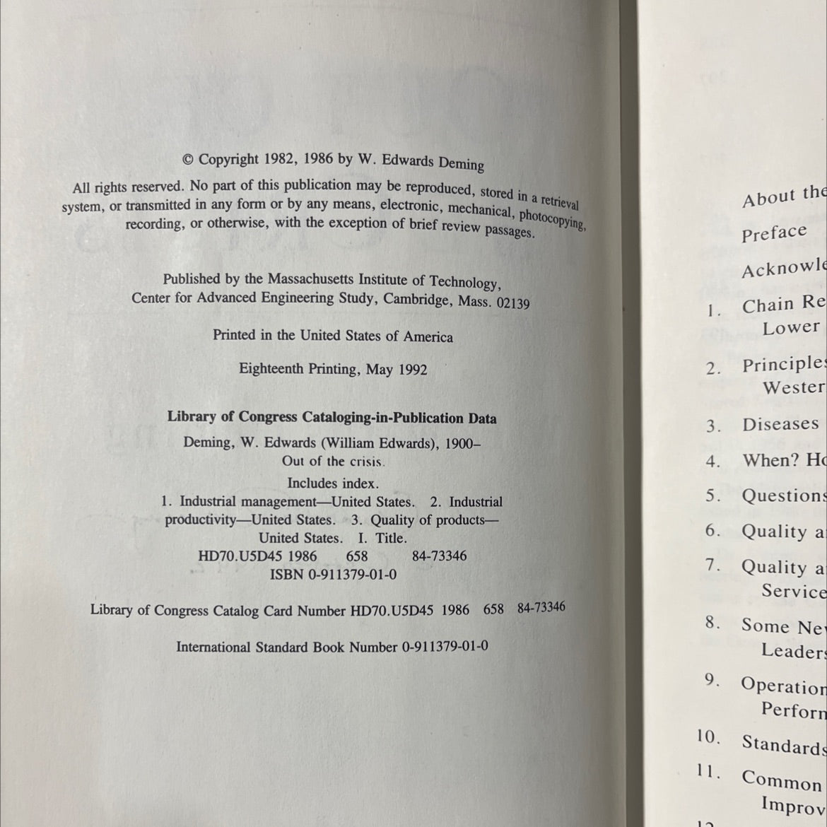 out of the crisis book, by w. edwards deming, 1992 Hardcover image 3