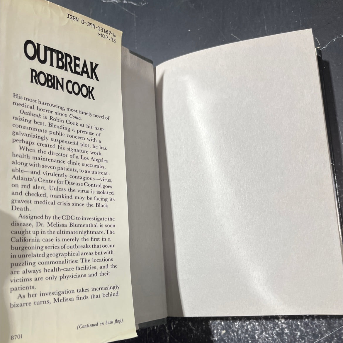 outbreak book, by robin cook, 1987 Hardcover image 4
