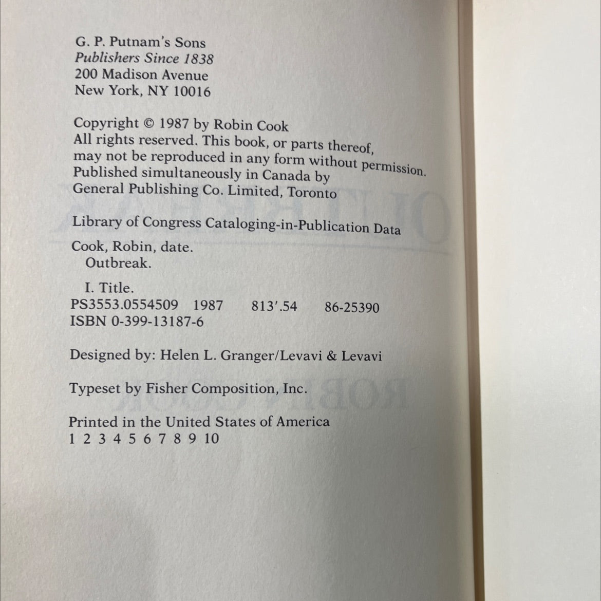 outbreak book, by robin cook, 1987 Hardcover image 3