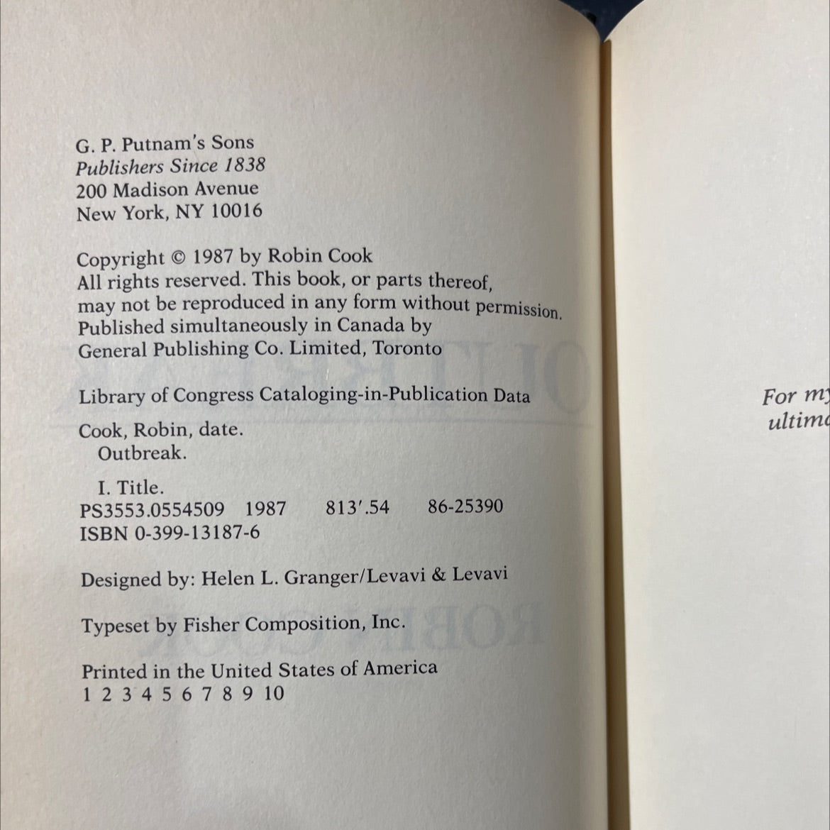 outbreak book, by robin cook, 1987 Hardcover image 3