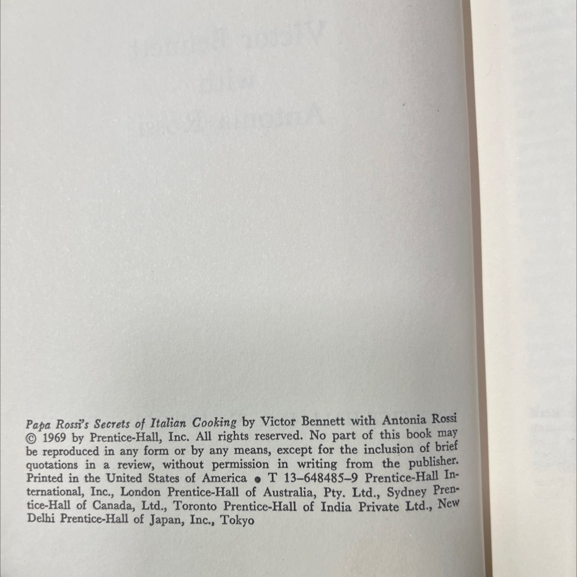 papa rossi's secrets of italian cooking book, by victor bennett with antonia rossi, 1969 Hardcover image 3