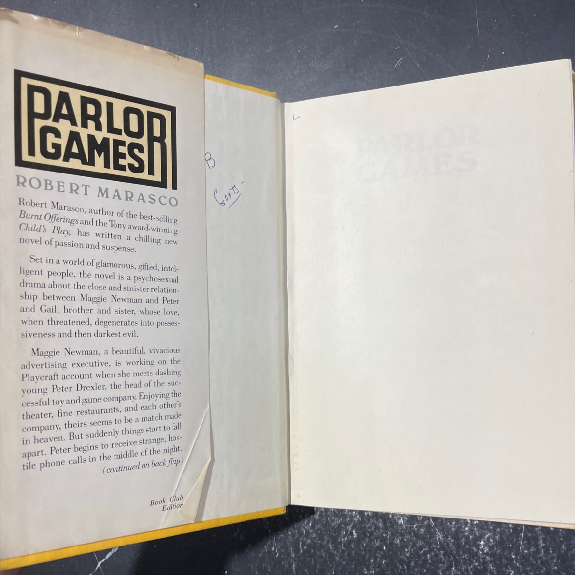 parlor games book, by Robert Marasco, 1979 Hardcover image 4