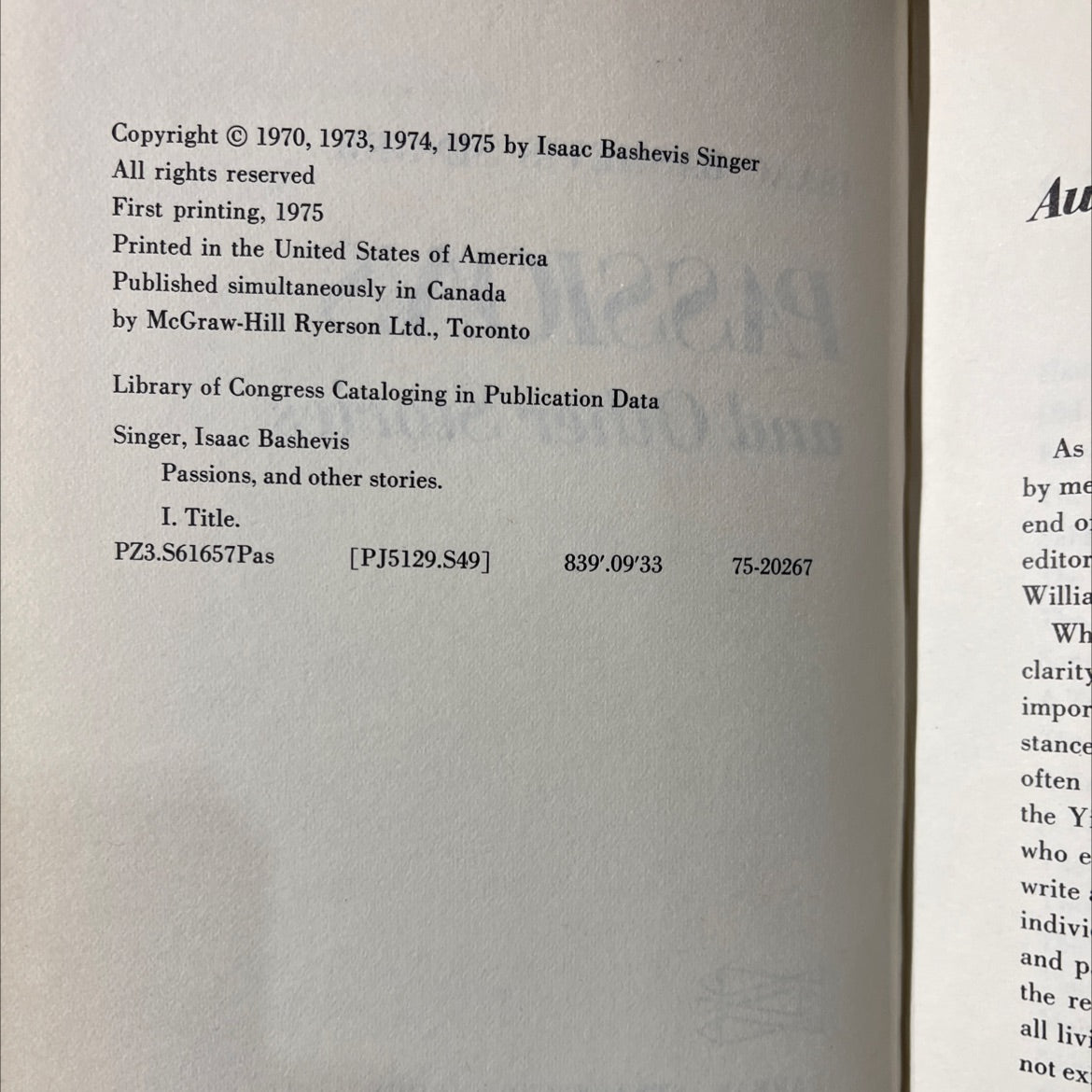 passions and other stories book, by isaac bashevis singer, 1975 Hardcover image 3